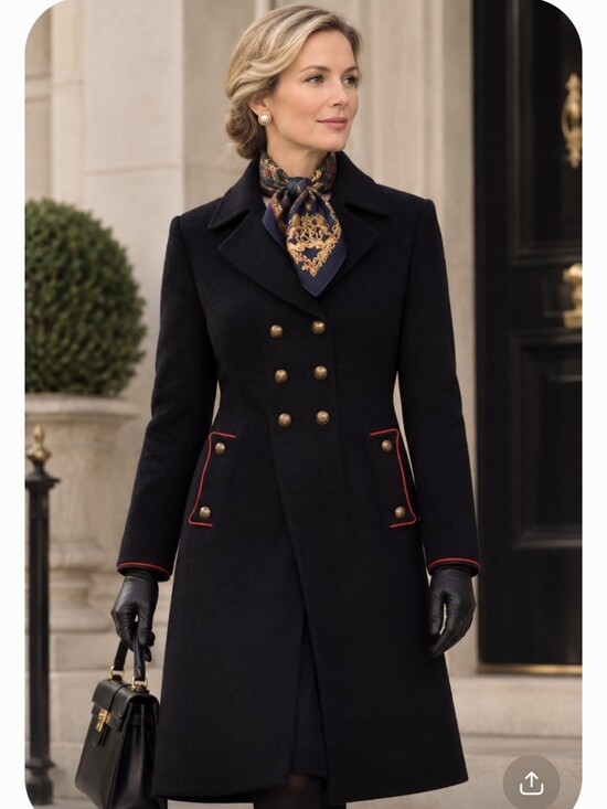 Ralph Lauren Jackets & Blazers - Ralph Lauren Black Double-Breasted Wool Coat with Red Piping